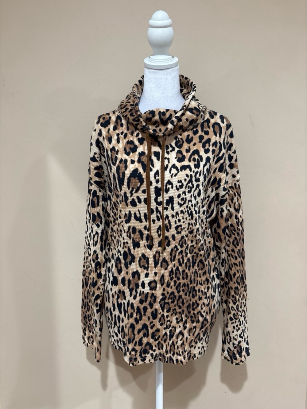 Leopard Print Cowl Neck Shirt - Brown/Black